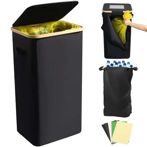 Produktbild: Julrrimg Gelber Sack Ständer & Mülleimer 100L – Müllsackständer mit wiederverwendbarem Innensack, vollständig verschließbar, mit rückseitigem Zugang zum Müllsack