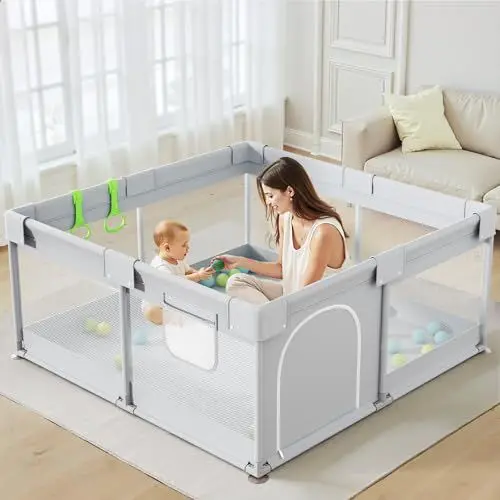 Produktbild: Julrrimg Laufstall Baby 120x120 cm - Laufgitter für Babies und Kleinkind, Baby Playpen, Kinderlaufstall, Grau