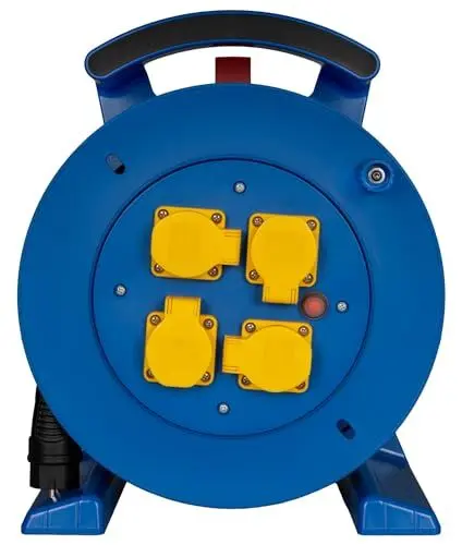 Produktbild: Jumbo-Kabeltrommel 2.0 25m H07RN-F 3G2,5 qmm blau mit 4 gelben Schutzkontakt-Steckdosen