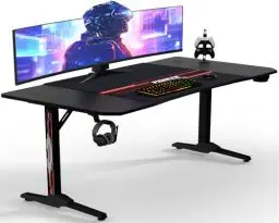Produktbild: JUMMICO Gaming Tisch Groß, Gaming-Schreibtisch, Computertisch, Arbeitsplatz, Ergonomischer Gamer-Tisch mit Headsethaken, Getränkehalter und Mauspad, Maße: 180 x 60 cm, Schwarz.