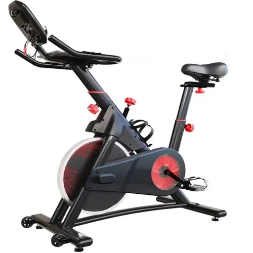 Produktbild: JUMMICO Heimtrainer Fahrrad, Heimtrainer Indoor mit Stufenlosem Magnetwiderstand, Ergometer Heimtrainer mit LCD Monitor, Tablet Ständer und Tassenhalter,Heimtrainer Fahrrad für Zuhause 150 KG