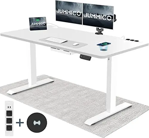 Produktbild: JUMMICO Höhenverstellbarer Schreibtisch 160x80 cm mit USB Steckdose und Kabelloses Ladepad, Schreibtisch Höhenverstellbar Elektrisch mit PC Kabelmanagement und Rollen, Verstellbarer Stehpult, Weiß