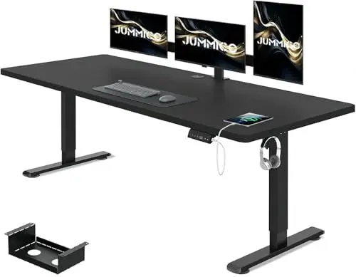 Produktbild: JUMMICO Höhenverstellbarer Schreibtisch 180 x 80 cm mit Kabelwanne, Höhenverstellbar Elektrisch Stehpult mit USB-Buchse, Computertisch, Ergonomischer Steh-Sitz Tisch, Bürotisch, Schwarz
