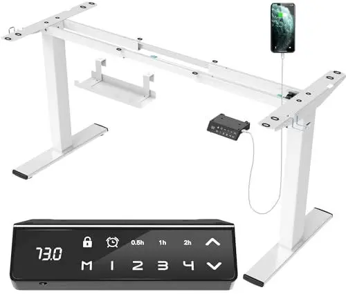 Produktbild: JUMMICO Höhenverstellbarer Schreibtisch Gestell mit USB-Buchse und Kabelwanne, Elektrisch Stufenlos Höhenverstellbar Ttischgestell mit Rollen,Steh Schreibtisch Stehpult（Weiß）