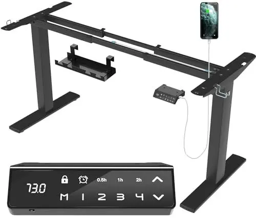 Produktbild: JUMMICO Höhenverstellbarer Schreibtisch Gestell mit USB-Buchse und Kabelwanne, Elektrisch Stufenlos Höhenverstellbar Ttischgestell mit Rollen, Steh Schreibtisch Stehpult（Schwarz）