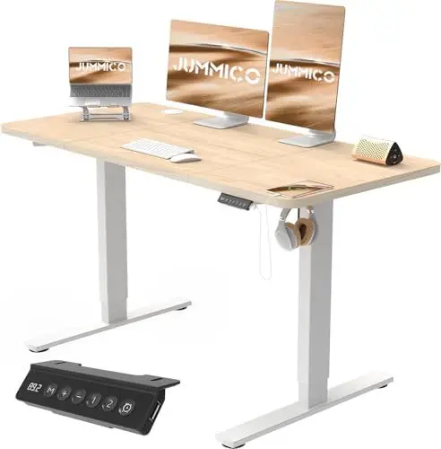 Produktbild: JUMMICO Höhenverstellbarer Schreibtisch mit USB-Ladeanschluss 120 x 60 cm, Schreibtisch Höhenverstellbar Elektrisch, Steh-Sitz Tisch Stehpult Verstellbarer Computertisch,Standing Desk,Beige