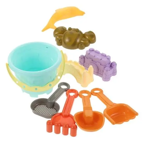 Produktbild: JUMPLAWN 9 Stück Teiliges Strandspielzeug Set für Sandkastenspielzeug mit Eimer Schaufel Harke und Formen für Kreative Sandburgen und Gemeinsames Am Strand