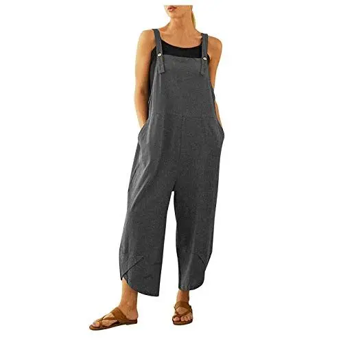 Produktbild: Jumpsuit Damen Kurz Festlich Spielanzug Frauen solide Taschenmode-Damen-Jumphat Sommeroverall Damen (Grey, XL)