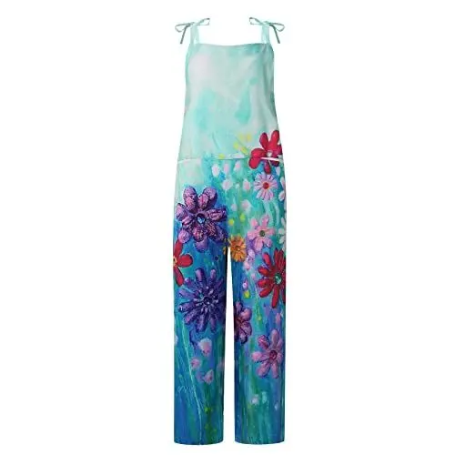 Produktbild: Jumpsuit Women Straight High Waist Joggers Ripstop Sports Joggers Damen Hip Hop Blumenprint Tunikas Polyester Weihnachtse Lauschig Mit Schlitz