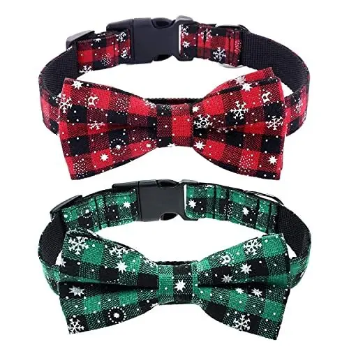 Produktbild: JunD Weihnachtshalsband für Katzen und Hunde, Schneeflocke, mit Weihnachten, abnehmbare Fliege, Hundehalsband, verstellbar, mit Sicherheitsschnalle (M)