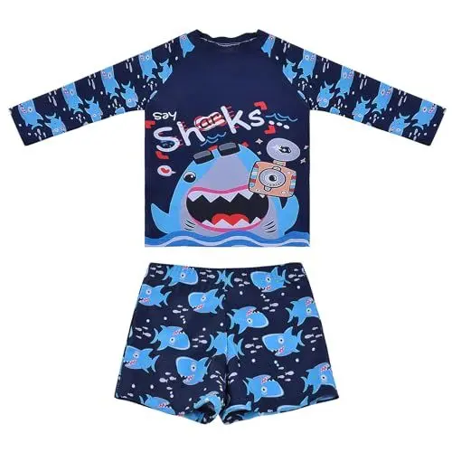 Produktbild: Trendy Boy Jungen Langarm Badeanzüge Rashguard Sets Badeanzug Sonnenschutz Schwimmkleidung für 2-12 Jahre (6-8 Years, LA571-Navy)