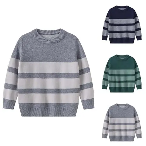 Produktbild: Jungen Strickpullover Mädchen Rundhals Gestrickt Pullover Kinder Langarm Jumper Einfarbig Winter Oberteile Knitted Sweater Uniform Baumwolle Pullover Sweatshirt Warm Kleidung (Green, 7-8 Years)