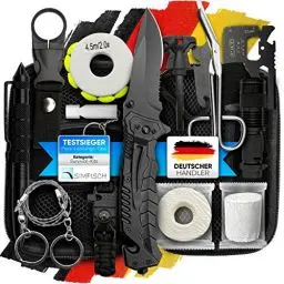 Produktbild: Jungle Monkey® Survival Kit I 17 in 1 Funktionen Premium Set I Messer I Taschenlampe I Outdoor, Ausrüstung für Wandern & Camping I Kit Survivalkit Equipment I Optimal ausgestattet