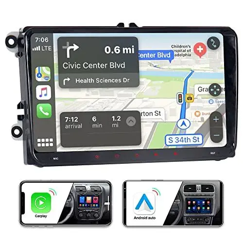 Produktbild: JUNHUA Android 14 2G+64G Autoradio mit navi Ersatz für VW Golf 5 6 V VI t5 touran Passat RNS RCD SEAT: DSP Bluetooth 5.1 WiFi 2 din 9