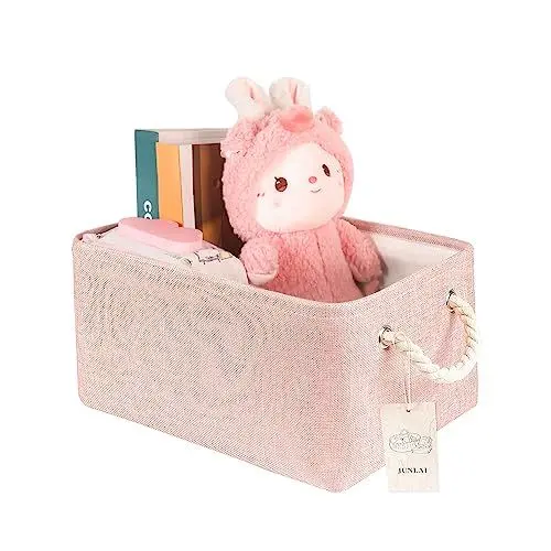 Produktbild: JUNLAI Aufbewahrungskorb Stoff mit Griffen, Faltbare Kleine Rosa Aufbewahrungsbox, Kleiderschrank Aufbewahrungskörbe für Büro & Haus, Buch, Kleidung, Spielzeug (Rosa, Klein)