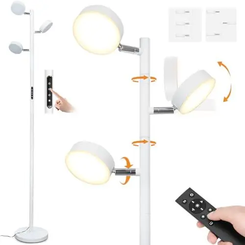 Produktbild: JUNNAI Stehlampe LED Dimmbar, 36W Deckenfluter LED Dimmbar 2500LM mit Fernbedienung & Berührung 2700K-6500K, 3-Licht Leselampe Moderne Stehleuchte Stehlampe für Wohnzimmer Schlafzimmer Büro Hotel