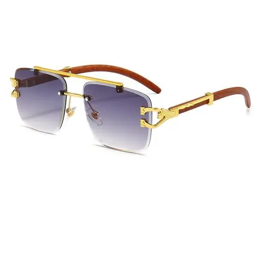 Produktbild: Junsika Übergroße Randlose Quadratische Sonnenbrille für Herren und Damen Klassische Retro Designer Holzimitat Gradient Schwarz Sonnenbrille
