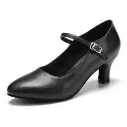 Produktbild: JUODVMP Latein Tanzschuhe Damen Schwarz Leder Charakter Schuhe Rumba Ballroom Tanzschuhe 6CM Absatz,39 EU