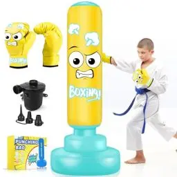 Produktbild: JUOIFIP Boxsack Stehend Kinder, 160cm Sandsäcke Boxen Kinder ab 6 Jahre ab 3 6 10 Jahre Boxsäcke freistehend mit Boxhandschuhen für Geschenke Training Karate Taekwondo MMA