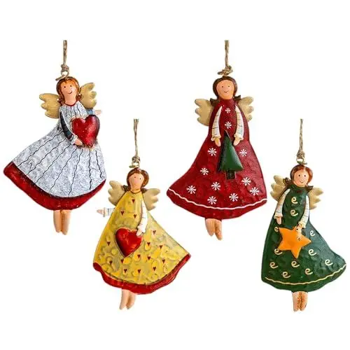 Produktbild: JUOPZKENN 4-teiliger Weihnachtsbaum-Elfen-Mädchen-Anhänger, Engel-Weihnachtsschmuck, Weihnachtsschmuck-Set, Hängende Elfen, Metall-Weihnachtsschmuck