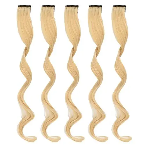 Produktbild: JUOPZKENN 5 Stück Farbige Haarverlängerungen, Farbige Haarteil-Clips für Haarverlängerungs-Highlights, Clip-in-Kunsthaarverlängerungen für Cosplay-Party(Leinengold)