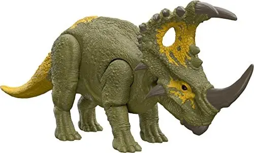 Produktbild: Jurassic World HDX43 - Roar Strikers Sinoceratops Dinosaurier-Actionfigur, brüllender Sound und Kopfstoß-Attacke, physisches und digitales Spiel, Dinosaurier Spielzeug ab 4 Jahren