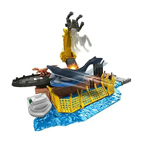 Produktbild: Jurassic World HFF11 - Dominion Minis Mosasaurus Mayhem Spielset mit 2 Mini-Dinosaurier-Figuren, mehreren Spielbereichen, Abschussvorrichtungen & zerlegbaren Zerstörungsteilen, Spielzeug ab 4 Jahren