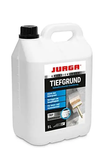 Produktbild: JURGA Tiefgrund LF 5 L - Grundierung für Wand & Boden, Tiefengrund für Rigips Gipskarton Beton Estrich Putz OSB-Platten, Weiß