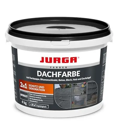 Produktbild: Jurga Dachfarbe, 2 in 1: Deko & Schutz, Sockelfarbe, Betonfarbe, UV- und Witterungsbeständig, Hohe Elastizität, Einfache Anwendung, LF-frei, Innen- und Außen, RAL 7016 (Anthrazit, 4 Kg)