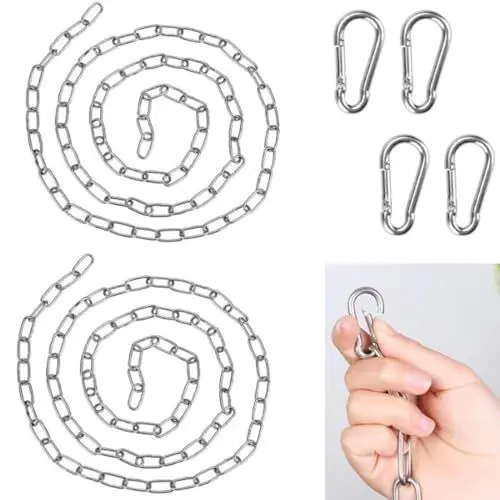 Produktbild: Jushion 2 stücke Edelstahl Ketten, Stahlkette 2 Meter, Rundstahlkette, Hängesessel Kette, Gliederkette mit 4 Karabiner Edelstahl, Metallkette, Edelstahlkette für Hängesessel, Hängematten, Sandsäcke