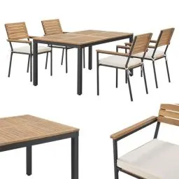 Produktbild: Juskys Akazienholz Gartengarnitur Rhodos - Tisch, 4 Stühle & Auflagen - Holz Gartenmöbel Set 5-teilig - Balkonmöbel -Outdoor Möbel Natur & Schwarz