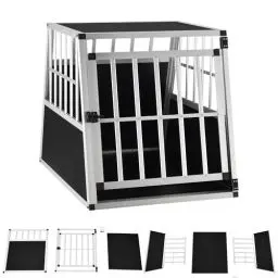 Produktbild: Juskys Alu Hundetransportbox L-X - 89x70x51 cm - Auto Hundebox robust & pflegeleicht - Gittertüren verschließbar - Aluminium Reisebox für Hunde