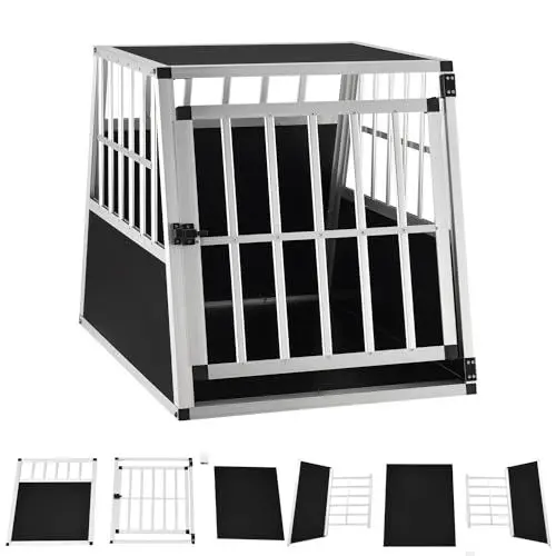 Produktbild: Juskys Alu Hundetransportbox L-X - 89x70x51 cm - Auto Hundebox robust & pflegeleicht - Gittertüren verschließbar - Aluminium Reisebox für Hunde