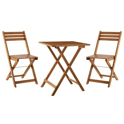 Produktbild: Juskys Balkonmöbel Set Bala - Sitzgruppe 3 teilig aus Holz für 2 Personen, klappbar, platzsparend - Gartenmöbel Tisch Stühle Balkonset Klappstuhl