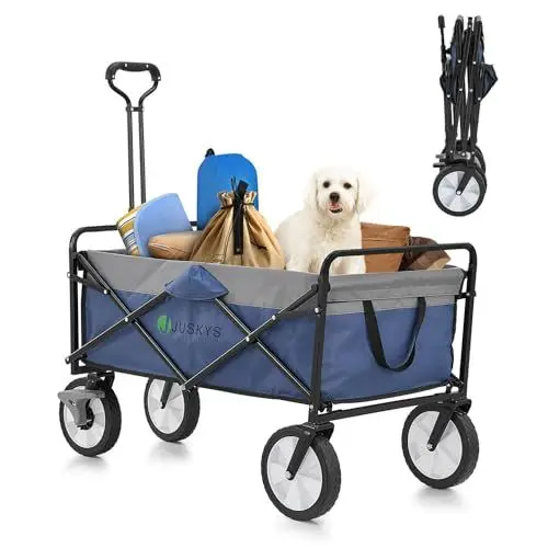 Produktbild: Juskys Bollerwagen 100 kg Tragkraft - Transportwagen faltbar - Einkaufen, Outdoor & Camping - Strandwagen Faltbollerwagen Handwagen Blau/Grau