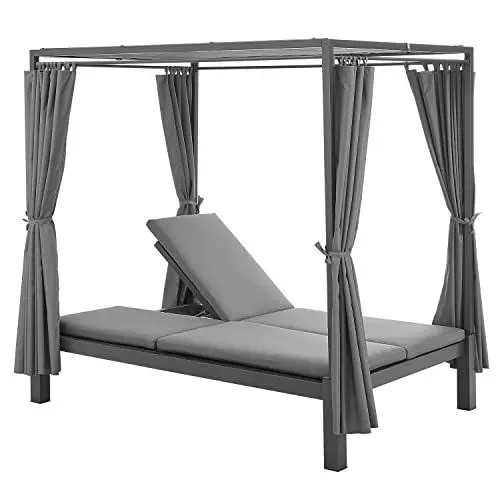 Produktbild: Juskys Doppel Loungebett Kreta - Gartenliege für 2 Personen - Dach & Rückenlehne verstellbar - Sonnenliege für Terrasse, Garten & Balkon - Liege Grau
