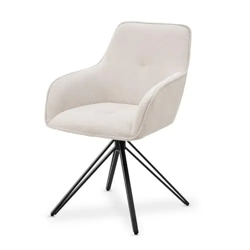 Produktbild: Juskys Drehstuhl Clyde mit Armlehne & Stoff Bezug - Esszimmerstuhl modern - Polsterstuhl Esszimmer - 120 kg belastbar - Stuhl Cord Beige