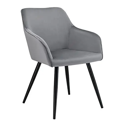 Produktbild: Juskys Esszimmerstuhl Tarje mit Rückenlehne & Armlehne, Metallbeine, Samt Bezug, bis 110 kg belastbar, Stuhl Esszimmer Küchenstuhl Polsterstuhl - hellgrau