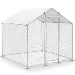 Produktbild: Juskys Freilaufgehege 2x2x2m - Hühnerstall aus Metall begehbar mit 4 m² Lauffläche, Tür & Riegel - Freigehege für Hühner, Kleintiere & Pflanzen
