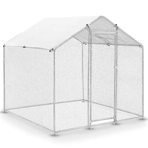 Produktbild: Juskys Freilaufgehege 2x2x2m - Hühnerstall aus Metall begehbar mit 4 m² Lauffläche, Tür & Riegel - Freigehege für Hühner, Kleintiere & Pflanzen
