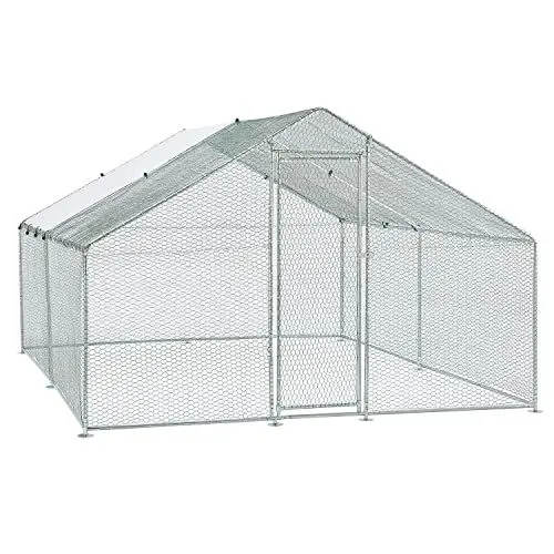 Produktbild: Juskys Freilaufgehege 3x4x2m - Hühnerstall aus Metall begehbar mit 12 m² Lauffläche, Tür & Riegel - Freigehege für Hühner, Kleintiere & Pflanzen