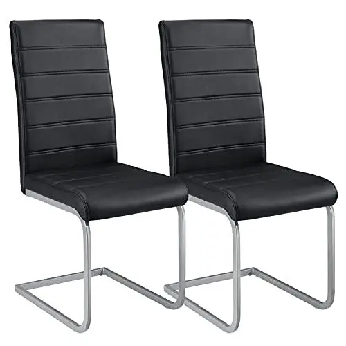 Produktbild: Juskys Freischwinger Schwingstuhl Vegas 2er Set - 2 Esszimmerstühle mit Rückenlehne, Küchenstühle aus Metall & Kunstleder - Stühle modern für Esszimmer, Wohnzimmer & Küche - Schwarz