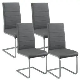 Produktbild: Juskys Freischwinger Schwingstuhl Vegas 4er Set - 4 Esszimmerstühle mit Rückenlehne, Küchenstühle aus Metall & Kunstleder - Stühle modern für Esszimmer, Wohnzimmer & Küche - Grau