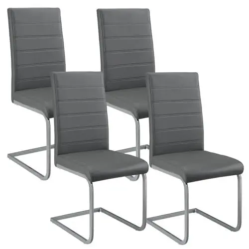 Produktbild: Juskys Freischwinger Schwingstuhl Vegas 4er Set - 4 Esszimmerstühle mit Rückenlehne, Küchenstühle aus Metall & Kunstleder - Stühle modern für Esszimmer, Wohnzimmer & Küche - Grau