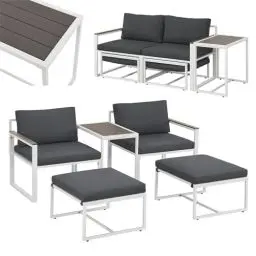 Produktbild: Juskys Gartenmöbel Sofa Set 5-teilig Bari mit Tisch & Polster - Metall Gartenlounge - Balkonmöbel klein - Outdoor Möbel Balkon Garten - Lounge Grau
