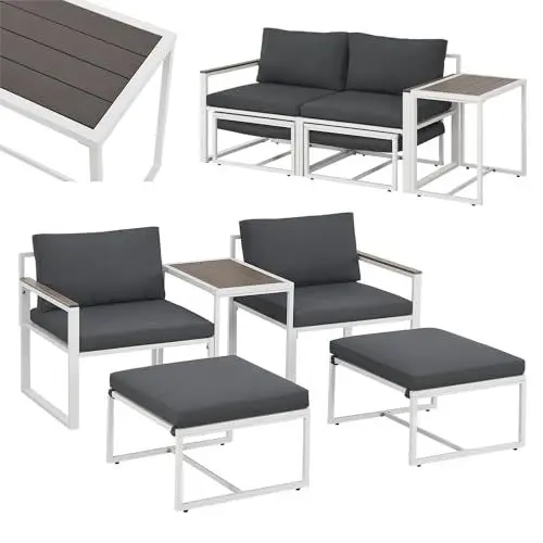 Produktbild: Juskys Gartenmöbel Sofa Set 5-teilig Bari mit Tisch & Polster - Metall Gartenlounge - Balkonmöbel klein - Outdoor Möbel Balkon Garten - Lounge Grau