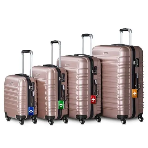 Produktbild: Juskys Hartschale Kofferset Reisekoffer 4 teilig - Zahlenschloss, geräuscharme 360° Rollen groß, Teleskopgriff, leicht - Koffer in Rosa