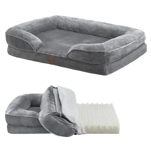 Produktbild: Juskys Hundebett Sheena L orthopädisch, waschbar & rutschfest - 98 x 70 x 17 cm - Hundesofa flauschig mittelgroße Hunde Grau - Haustierbett Hundesofa