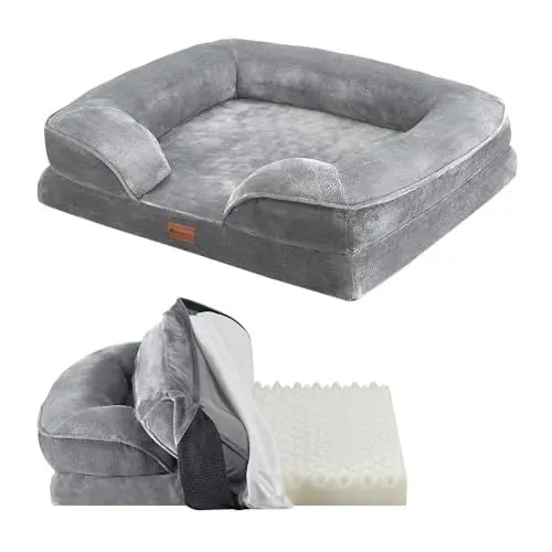 Produktbild: Juskys Hundebett Sheena M orthopädisch, waschbar & rutschfest - 72 x 60 x 17 cm - Hundesofa flauschig Hunde Grau - Haustierbett Hundesofa
