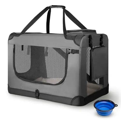 Produktbild: Juskys Hundetransportbox Lassie S faltbar & tragbar 34x50x36 cm mit Decke, Tasche & Griffen - Faltbare Transportbox für Hunde, Katzen & Haustiere - Oxford Stoff Hundebox Auto Hundetasche - Grau